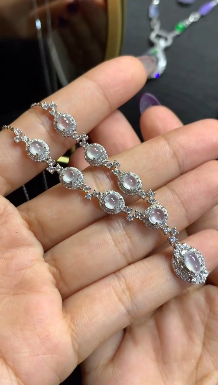 颈饰银S925镶嵌翡翠翡翠套链（福利好价）