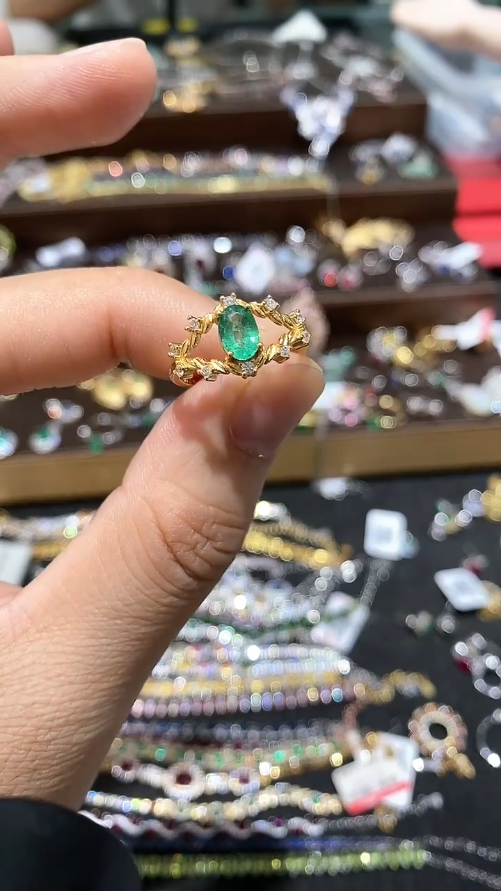 【闪购商品】祖母绿戒指银S925镶嵌戒指