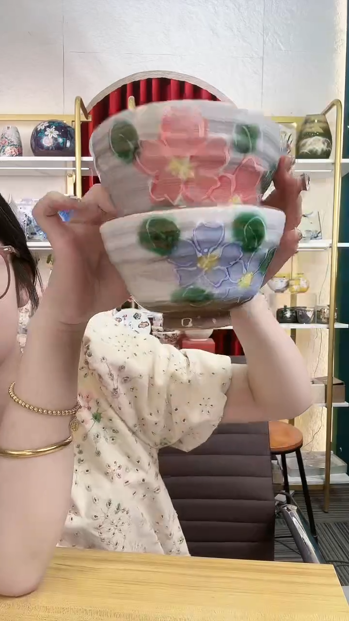 陶瓷濑户烧11.5cm碗红花＋蓝花