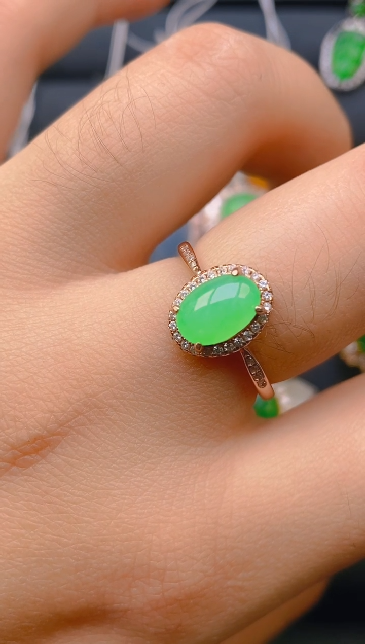 【闪购商品】翡翠戒指银S925镶嵌天然A货翡翠1