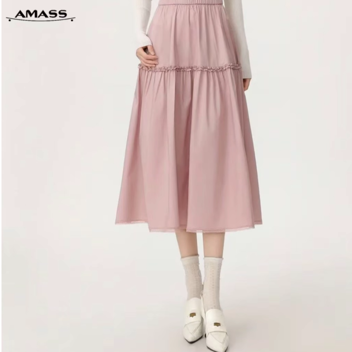 AMASS/阿玛施新款百搭休闲时尚显瘦宽松气质A字半身裙 520048