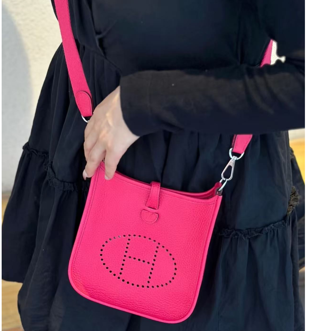 99新 Hermes/爱马仕 伊芙琳 mini 覆盆子银扣Tc皮 全