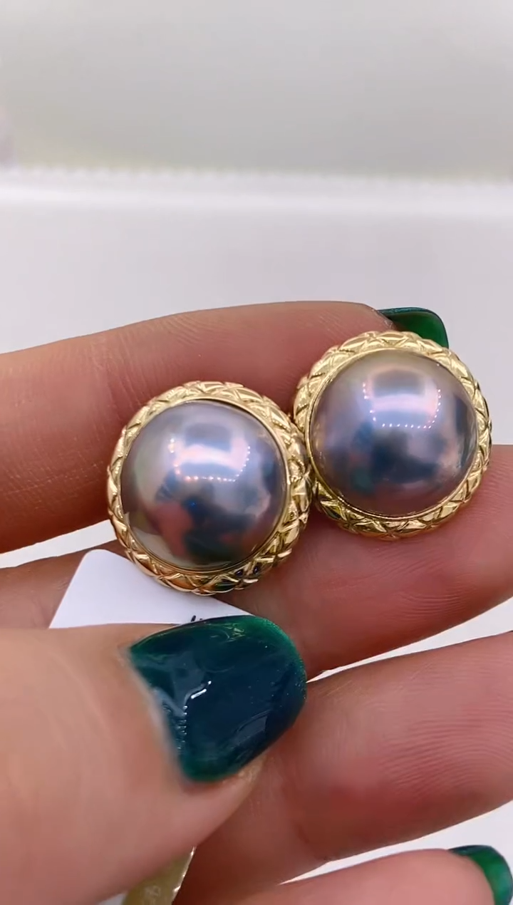 【闪购商品】拼合珍珠（马贝珠）耳饰18K金镶嵌190