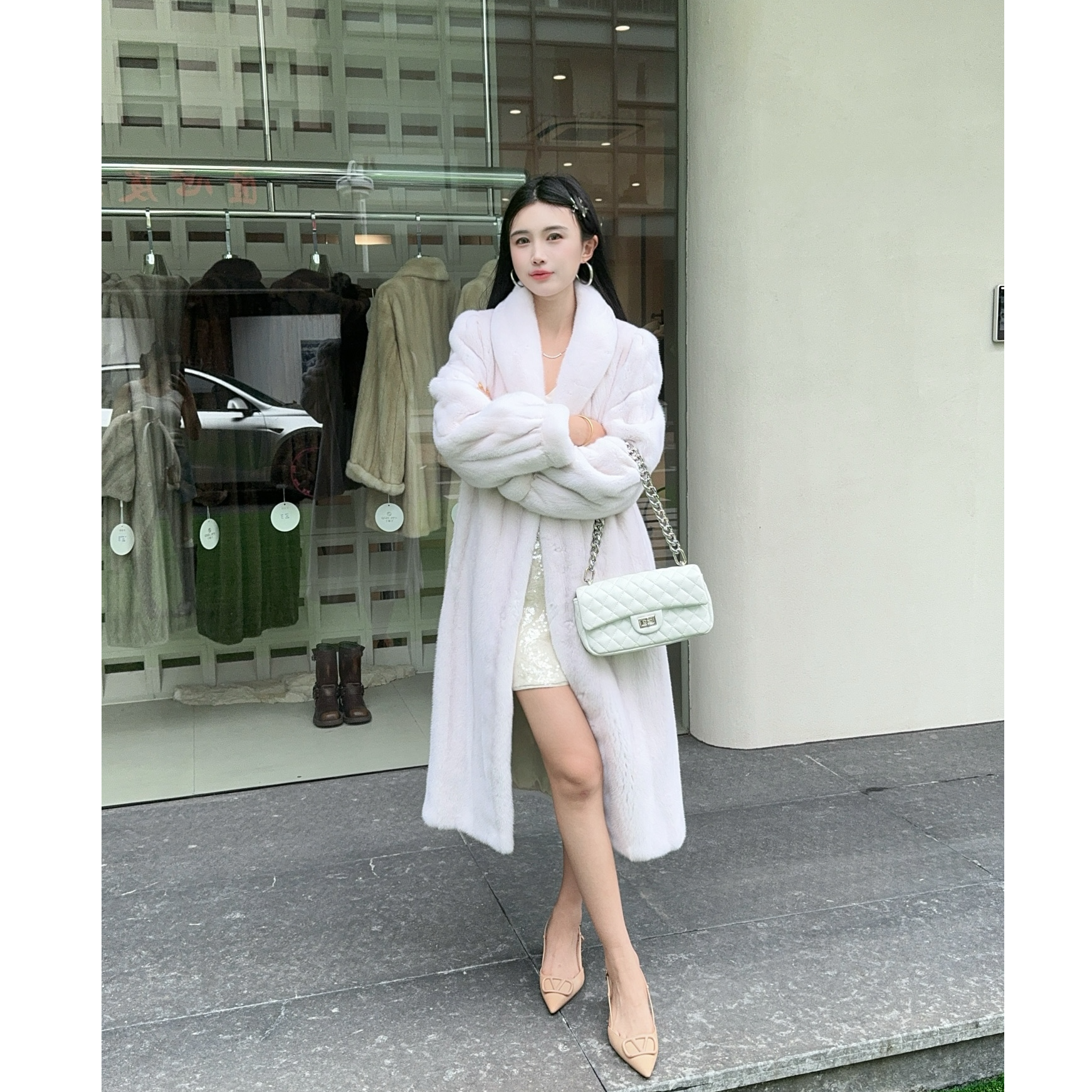 【虫小草】香榭丽舍时髦抽刀全母貂进口短二冬季长款水貂外套高端