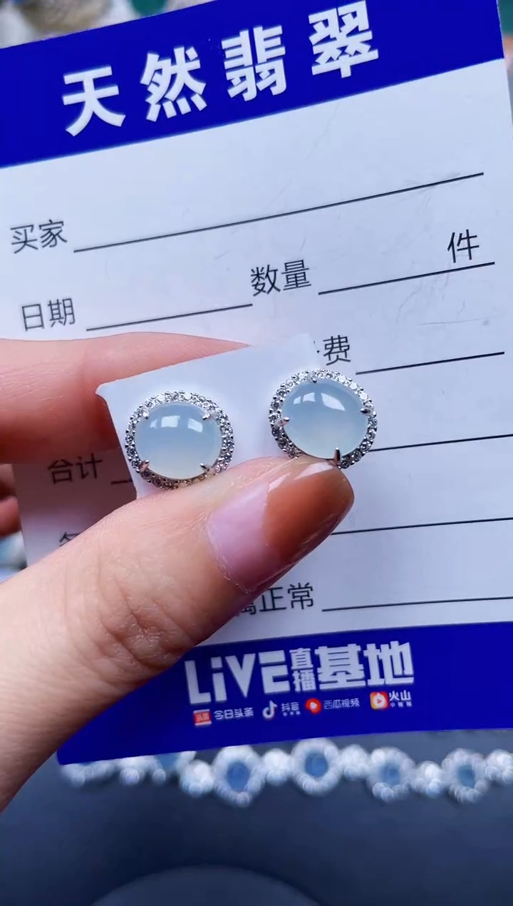 银S925镶嵌翡翠耳饰576