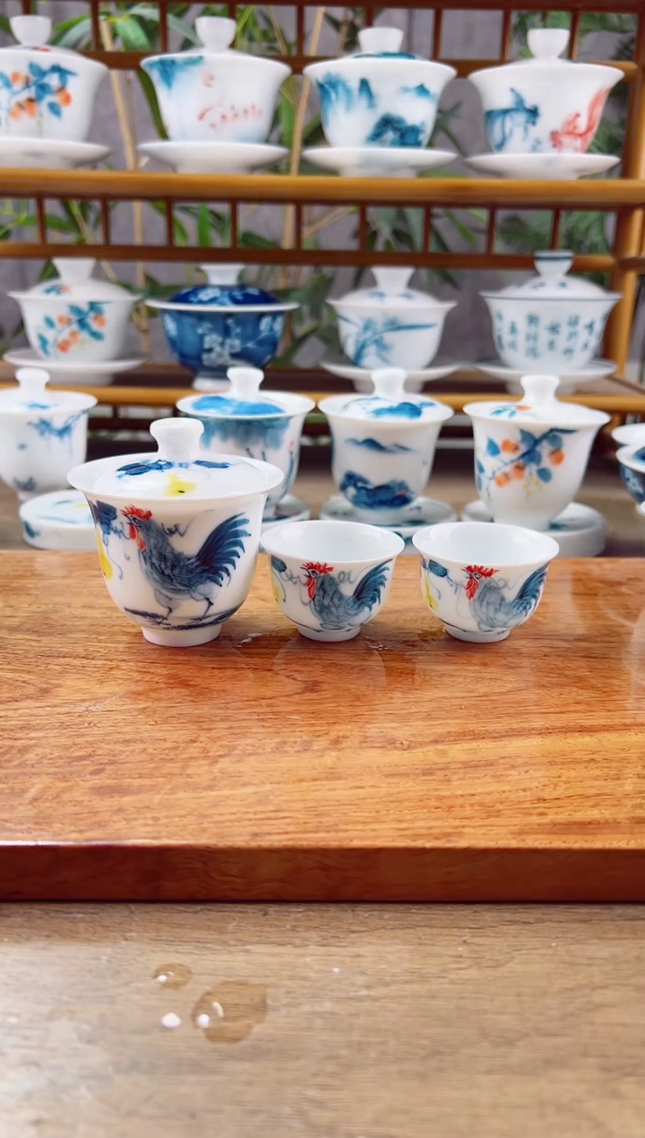 【闪购商品】微瑕公鸡美人备盖碗+美人杯2个