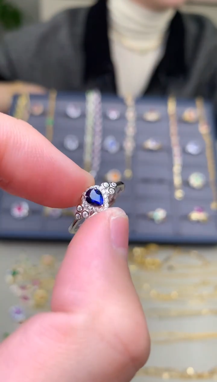 戒指蓝宝石银S925镶嵌戒指