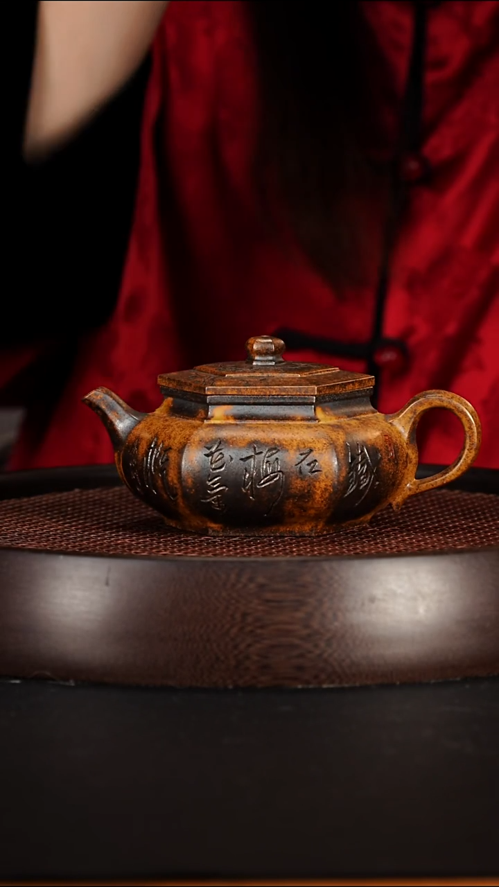 茶壶紫砂宜兴紫砂壶龙骨金砂柴烧大彬六方360cc