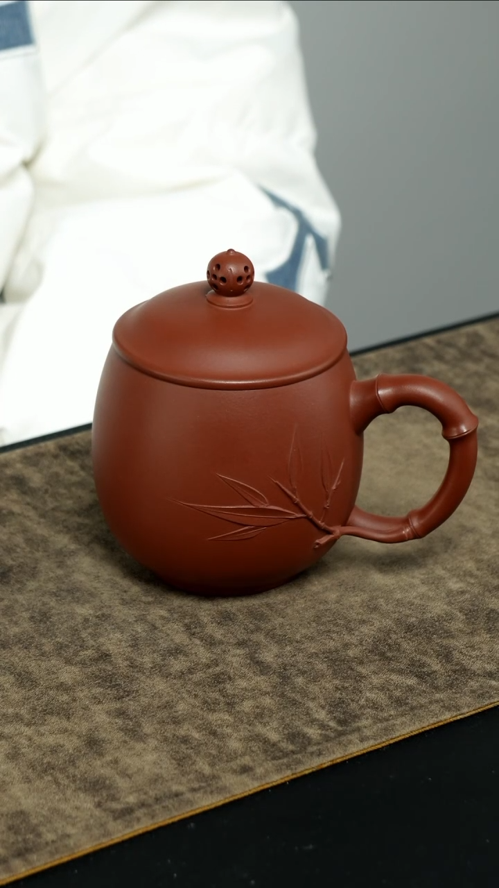 【闪购商品】紫砂茶壶紫泥 贴绘竹叶盖杯