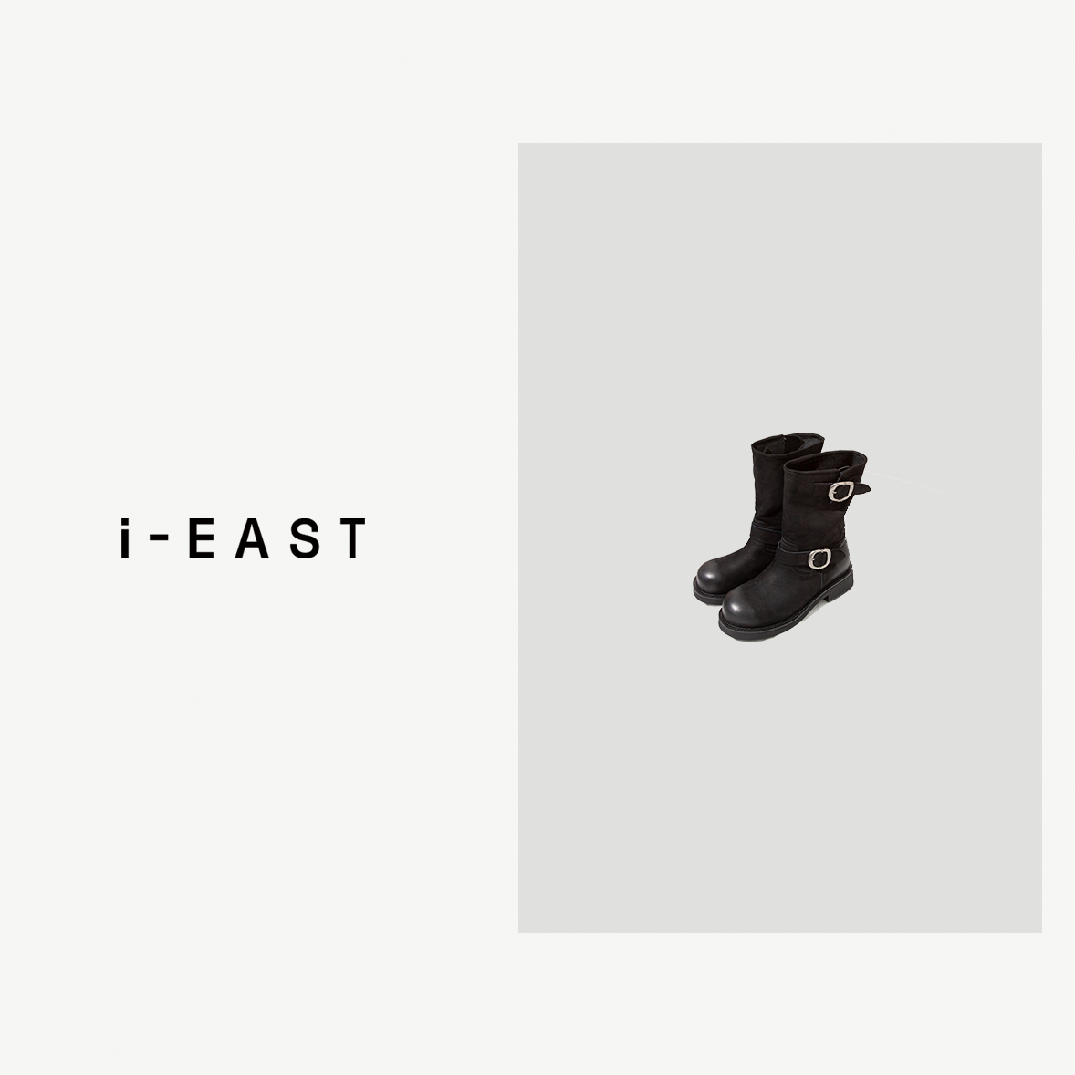 i-EAST 芬兰公路~做旧绒绒扣饰百搭中筒靴-4Q PS7479