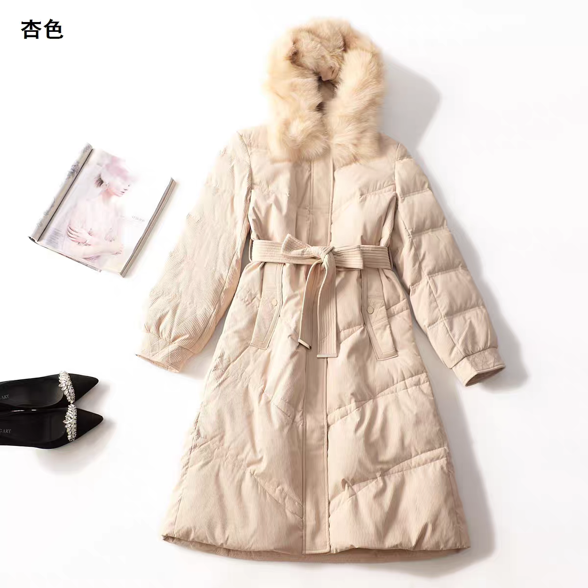 2308-G-1-1-1  冬季新款狐狸大毛领羽绒服收腰修身加厚白鹅绒外套