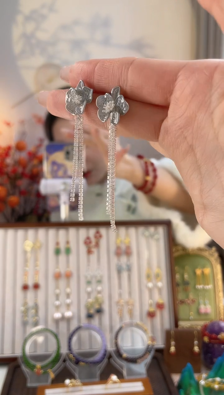 铜合金925银无1-5 花花流苏耳钉