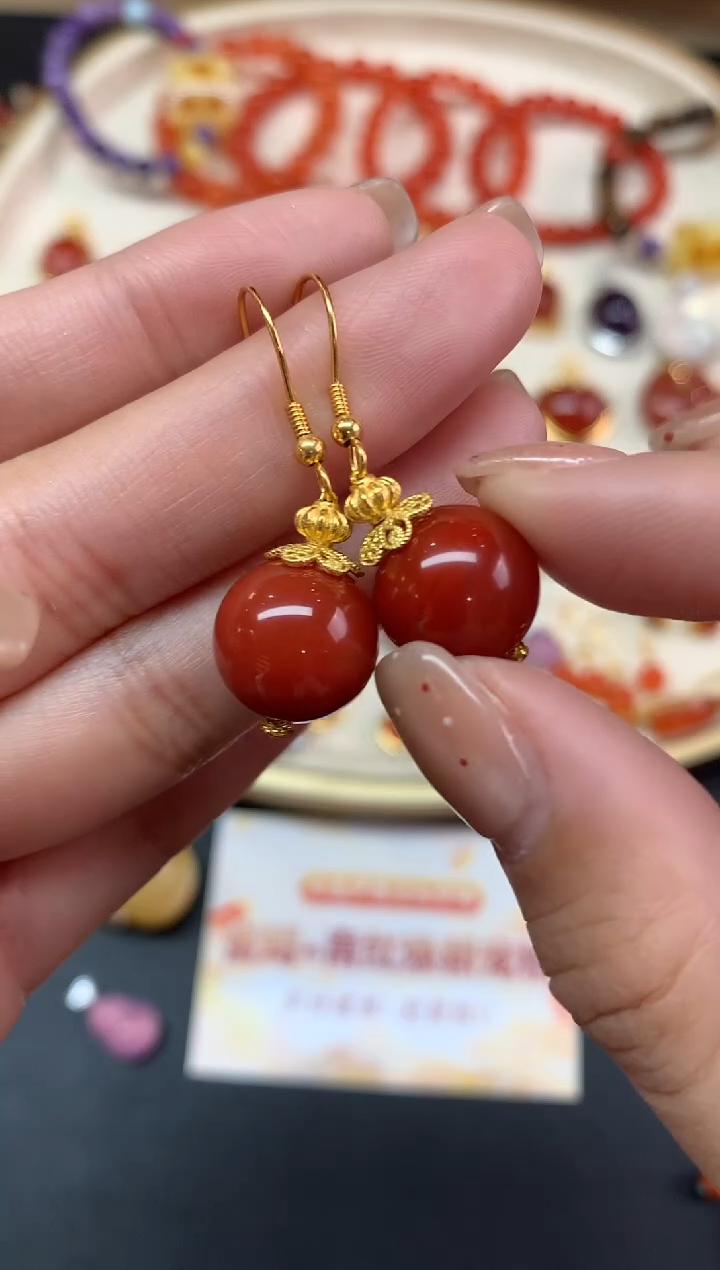 【闪购商品】南红玛瑙耳饰银S925镶嵌耳饰A374|299