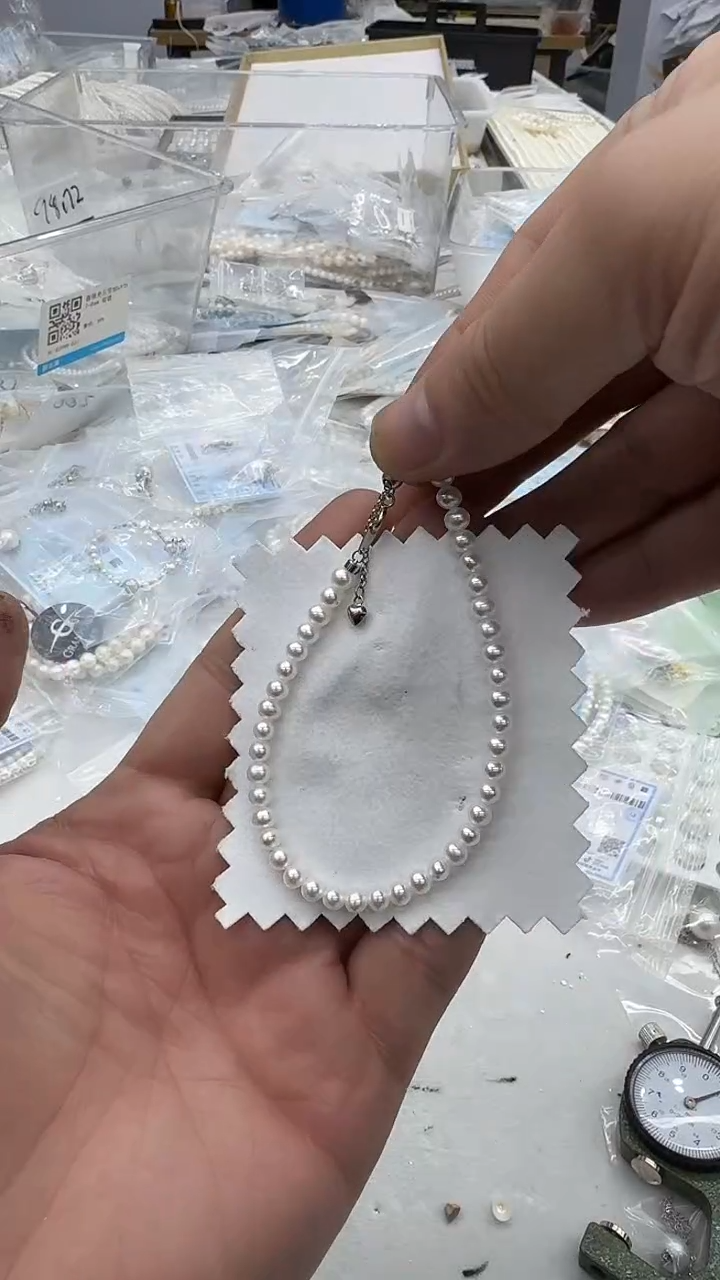 未镶嵌手链淡水珍珠4-5mm 爱心尾链