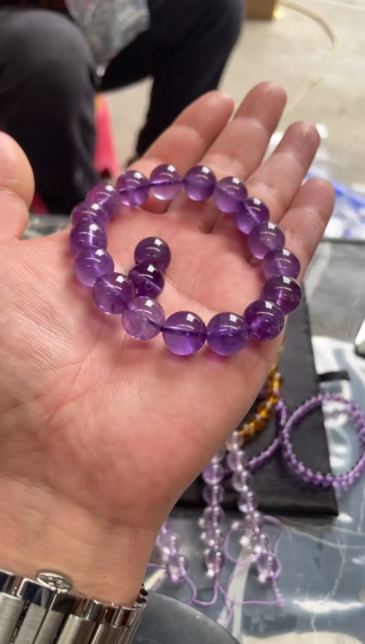 【闪购商品】水晶珠子手串未镶嵌紫水晶手串卡12mm左右珠子