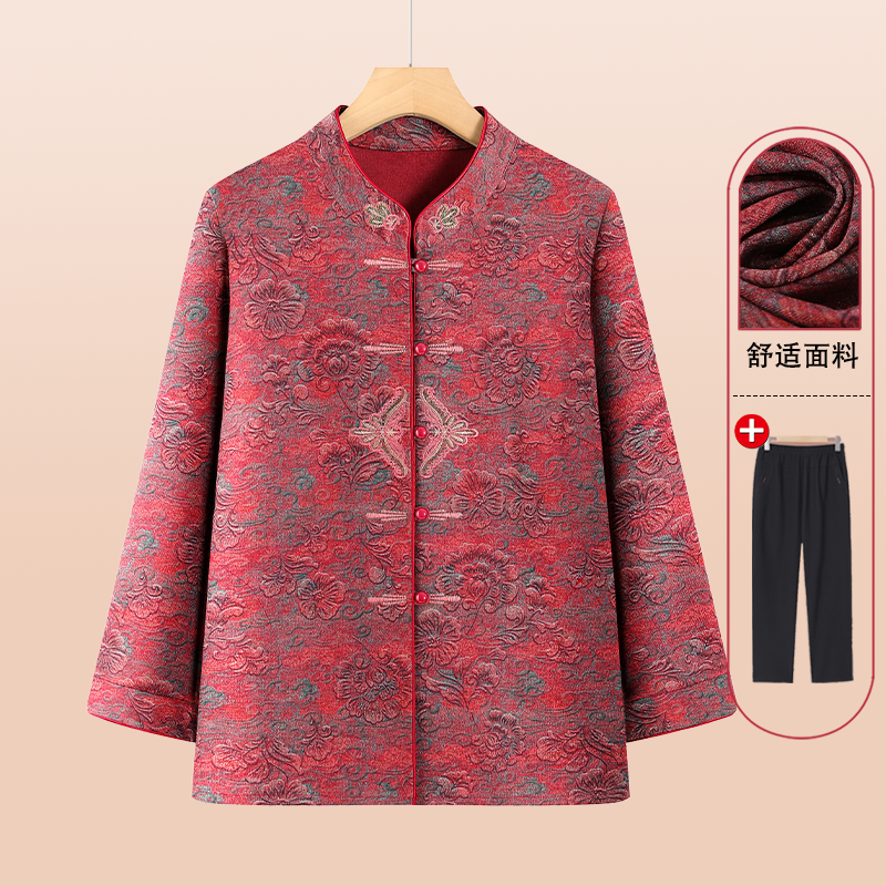 老年人秋装女衬衫奶奶春秋外套薄老人太太上衣服妈妈国风长袖衬衣
