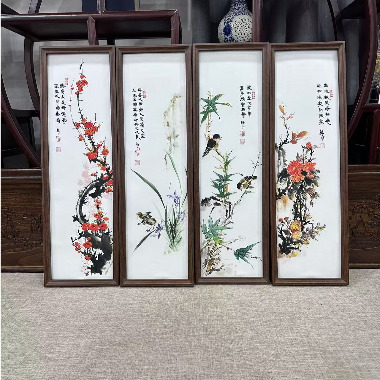 王德峰 《四条屏》梅兰竹菊 条屏 73*23cm*4 翰文轩