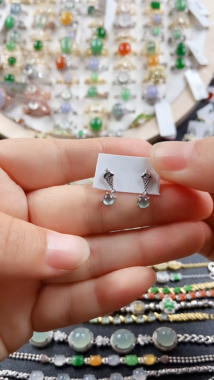 【闪购商品】翡翠耳饰银S925镶嵌1111