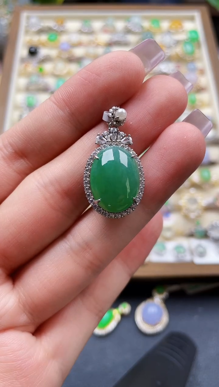 颈饰银S925镶嵌翡翠164