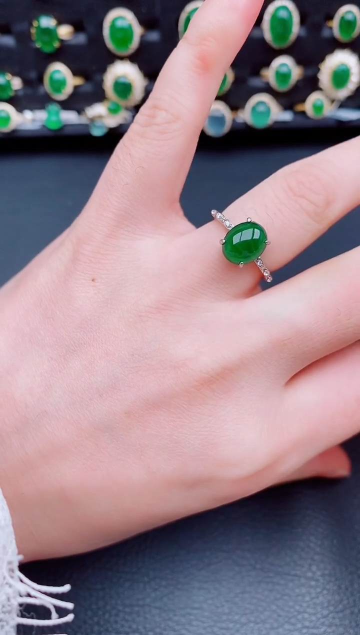 【闪购商品】翡翠戒指银S925镶嵌天然a货翡翠43