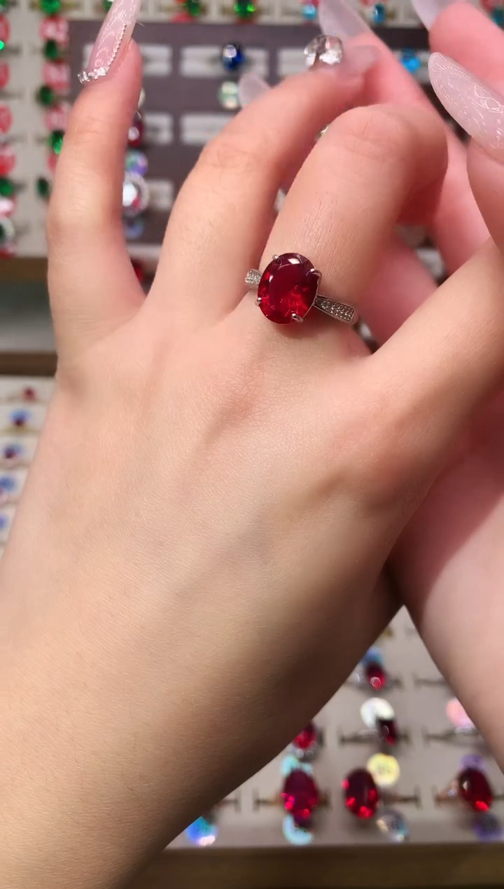 无925银典藏 轻奢 深鸽血红色系9*11银托戒指