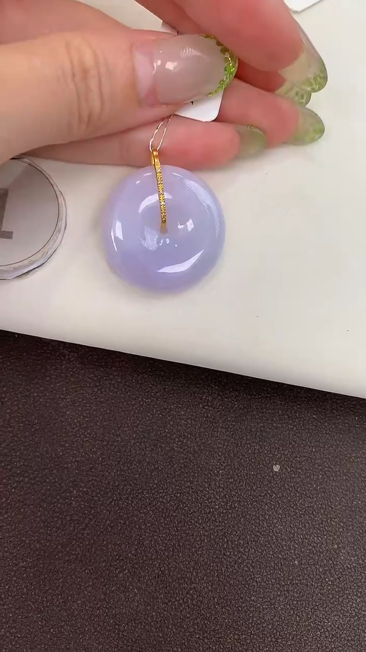 颈饰18K金镶嵌翡翠天然缅甸a货翡翠