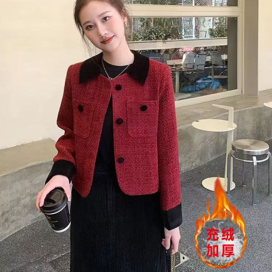 【当天发+运费险】充绒法式小香风外套女气质名媛红色时尚款RO320