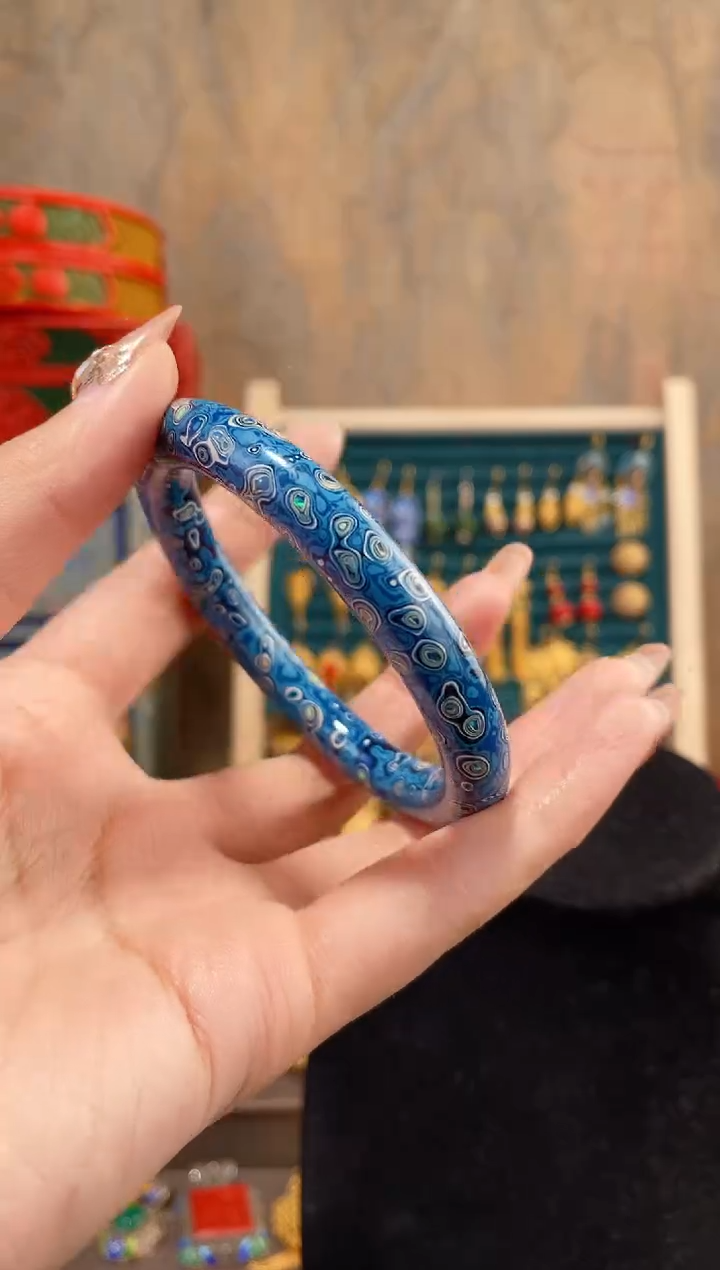 【闪购商品】非遗犀皮漆精品镯子蓝色59