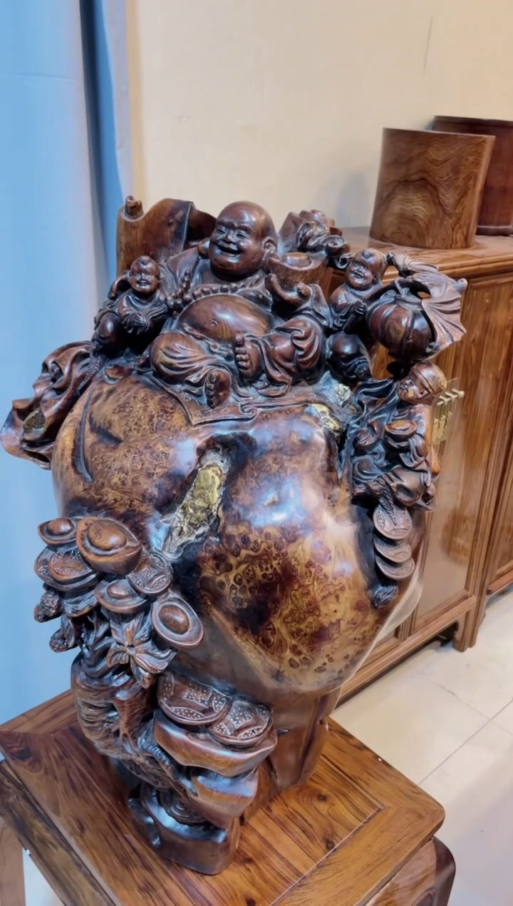 木村*珍藏老货...紫油梨童子闹佛摆件