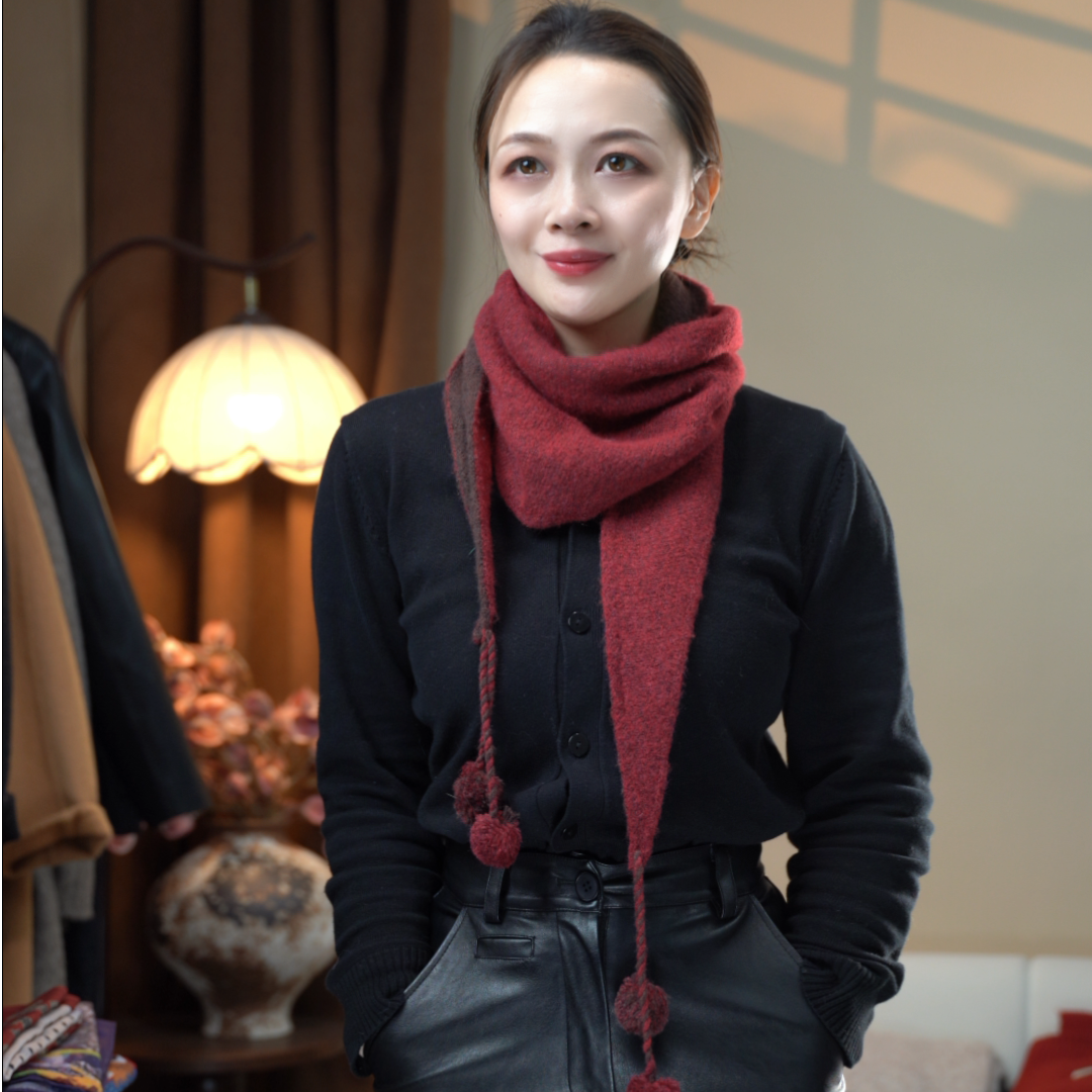 F005休闲慵懒风印花三角围巾女秋冬厚款百搭多功能保暖围脖不掉色