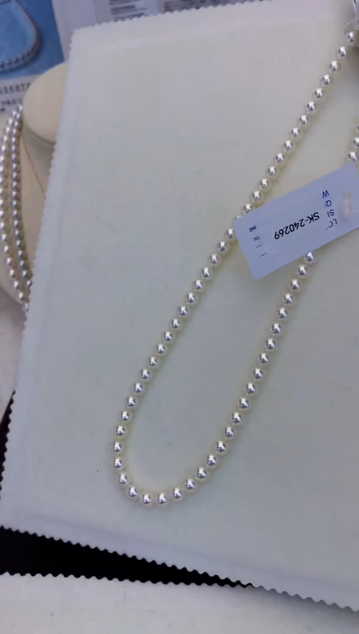 银S925镶嵌海水珍珠饰品5-6rose满珠链带大证