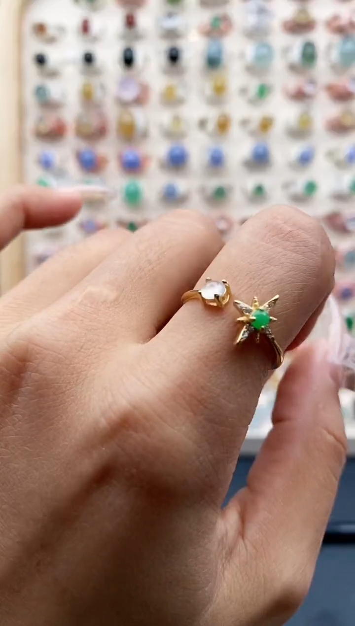 【闪购商品】翡翠戒指银S925镶嵌缅甸天然A货翡翠333  8+4