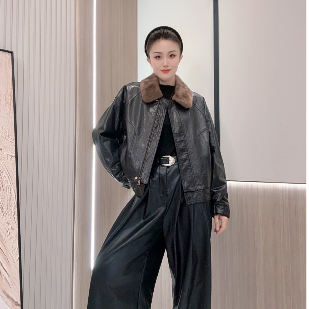 2025年新款绵羊皮羽绒鹅绒服水貂领冬季保暖休闲皮衣外套67030