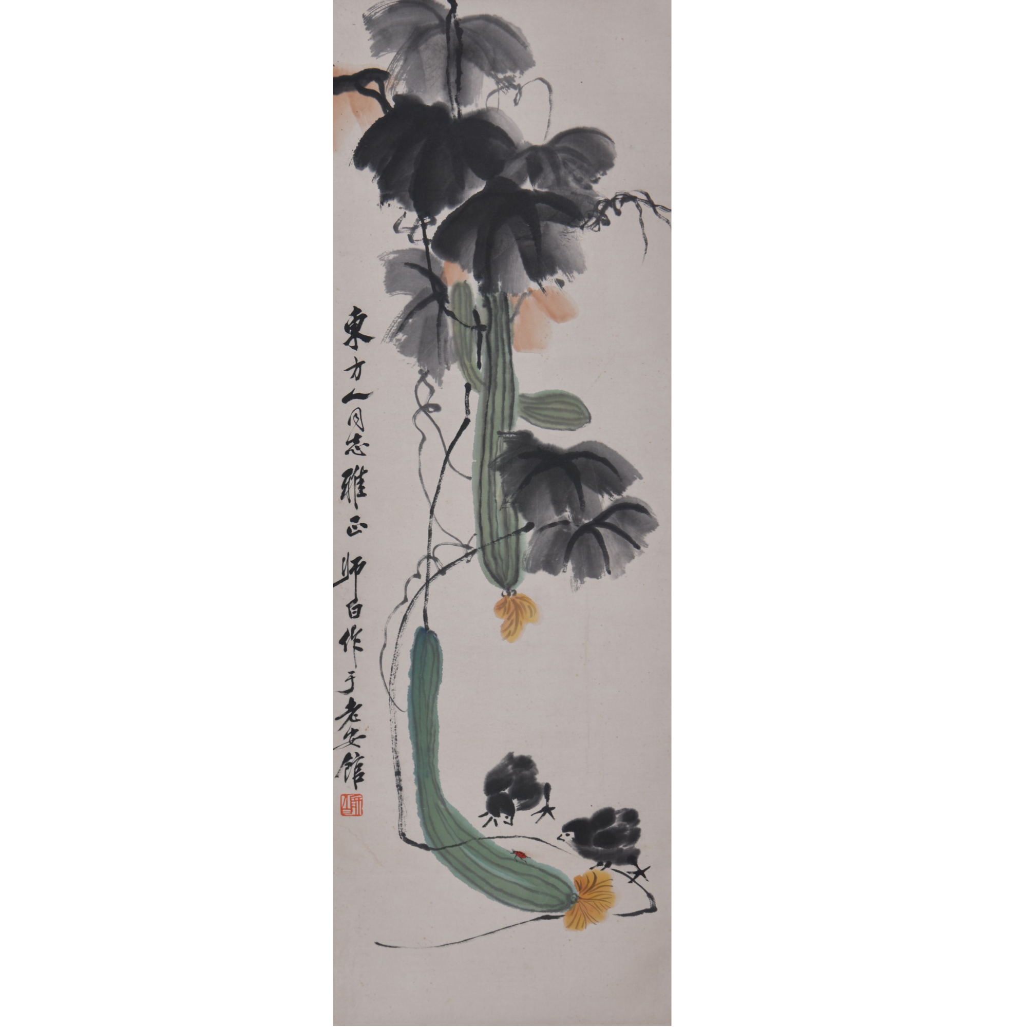 LOT.006【丝瓜小鸟】纸本立轴B0503-436预展手绘专场