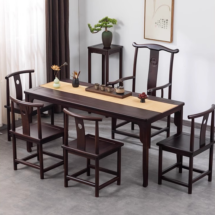 中式实木茶桌茶台简约书桌主人椅套家用桌子阳台办公室泡茶台茶几