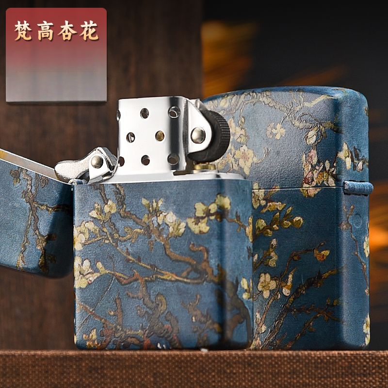 世界名画梵高杏花砂轮打火机【全新机无煤油】