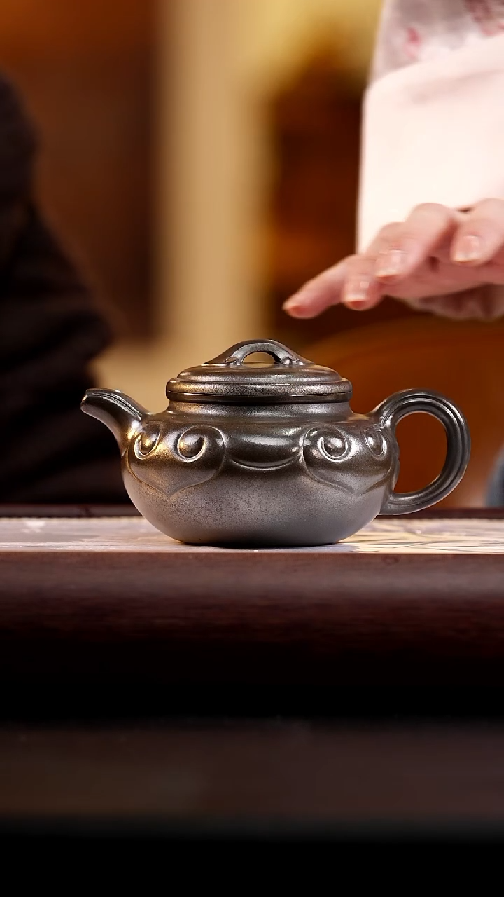  茶壶紫砂一品天青柴烧仿古如意280cc