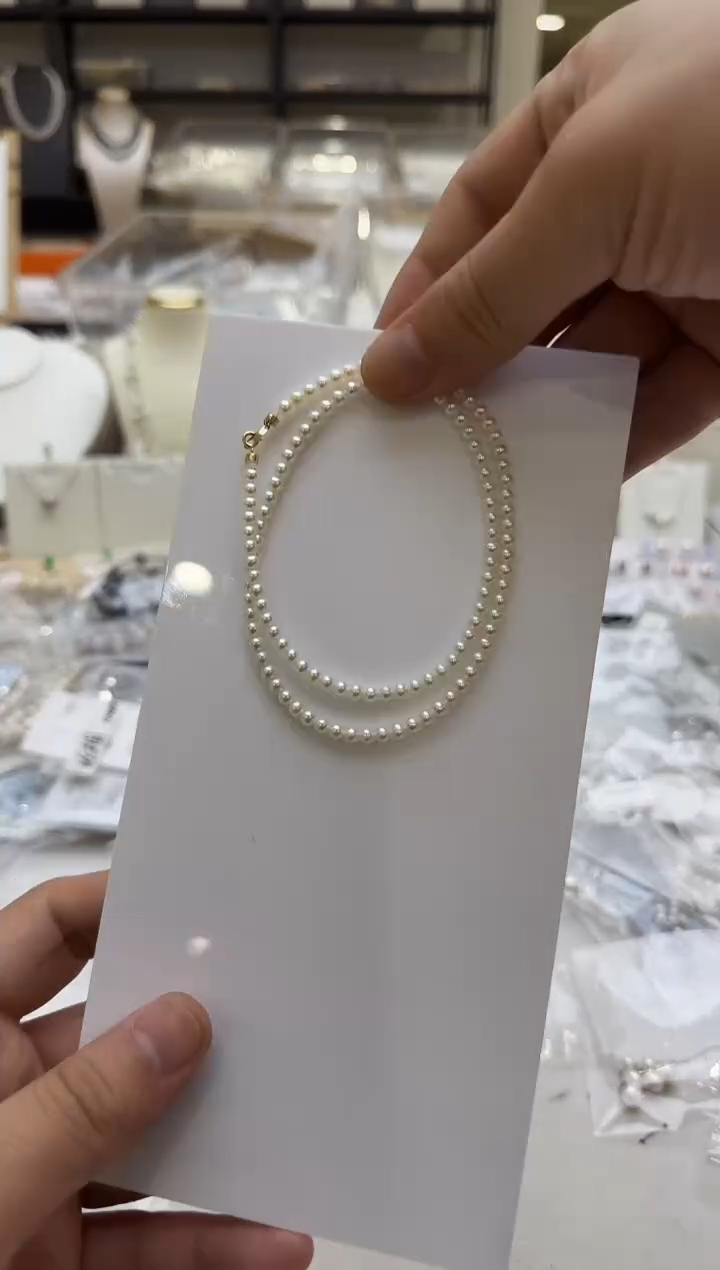 淡水珍珠18K金镶嵌项链3-4mm 金贴片