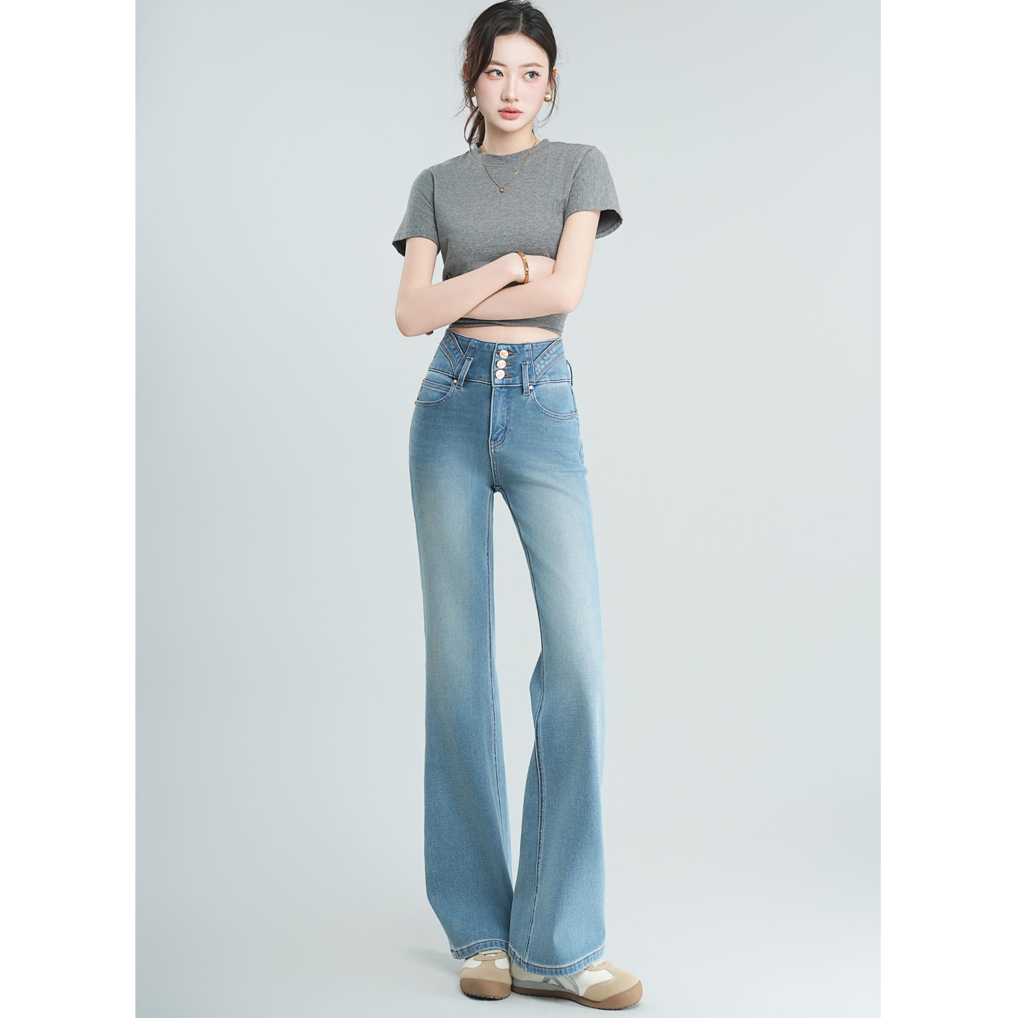 悉妍 原创高腰微喇牛仔女裤复古百搭休闲时尚修身显瘦815