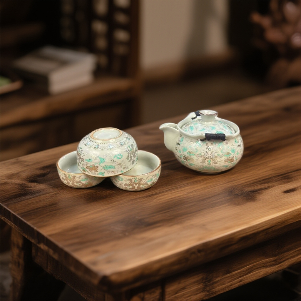 山海明珠（青）一壶三杯+茶盘户外便携式家用旅行茶具