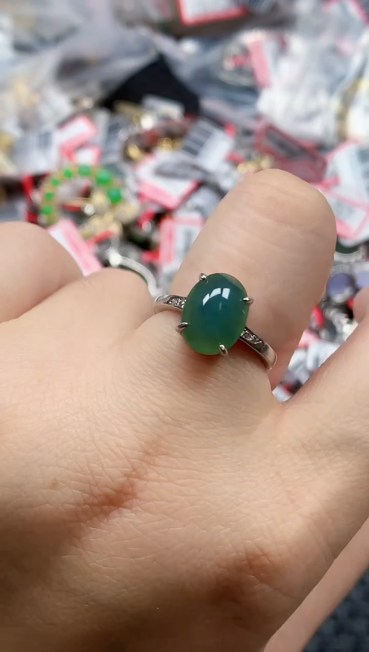 银S925镶嵌戒指翡翠天然A货缅甸翡翠