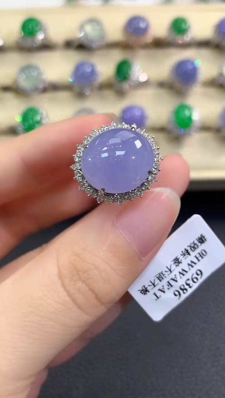 翡翠戒指18K金镶嵌春日珠宝 B97紫货有色差