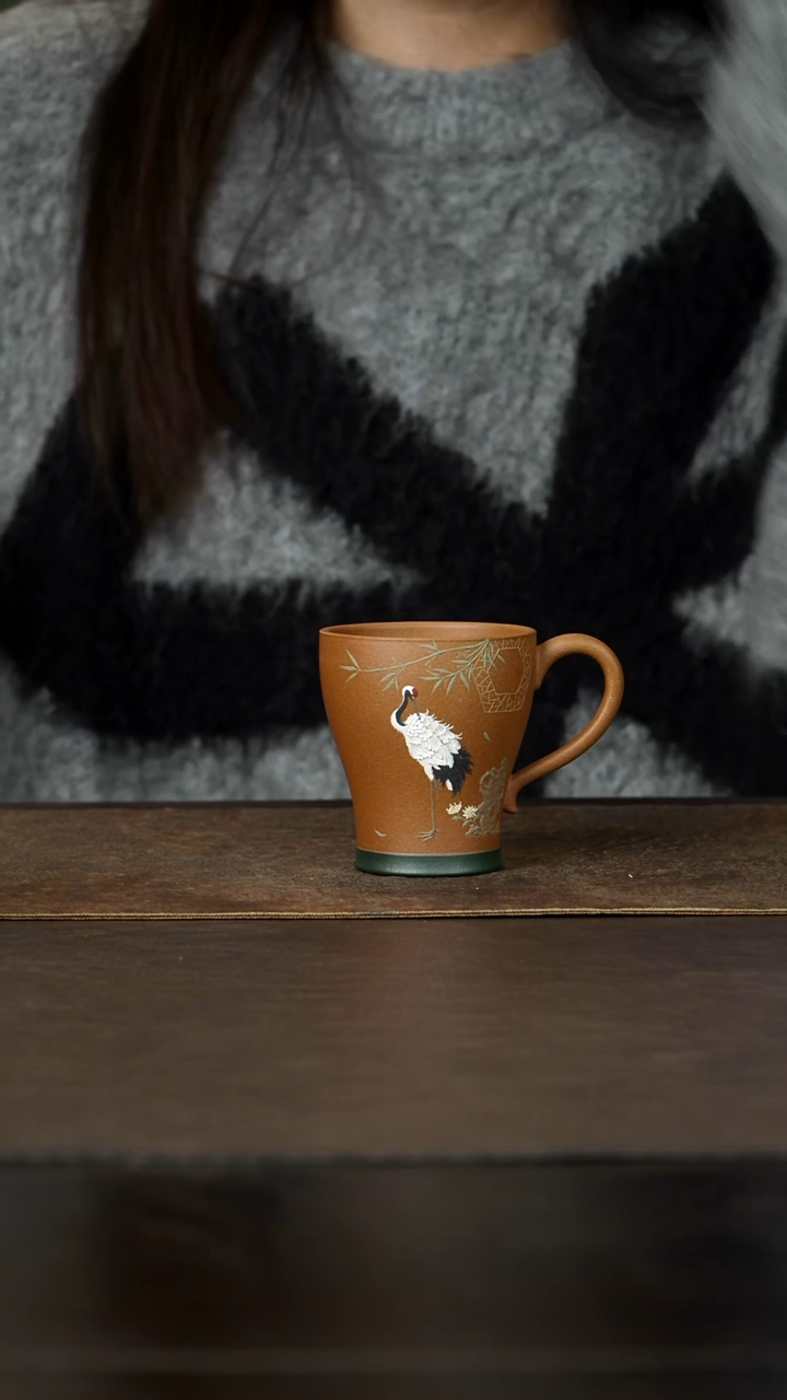 茶杯紫砂杯研所 婉玉杯 竹鹤双清 静伟 老段 130cc