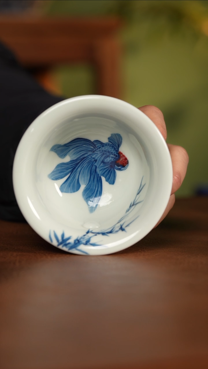 【闪购商品】杯晓月庐（林月红）竹纹金鱼压手杯