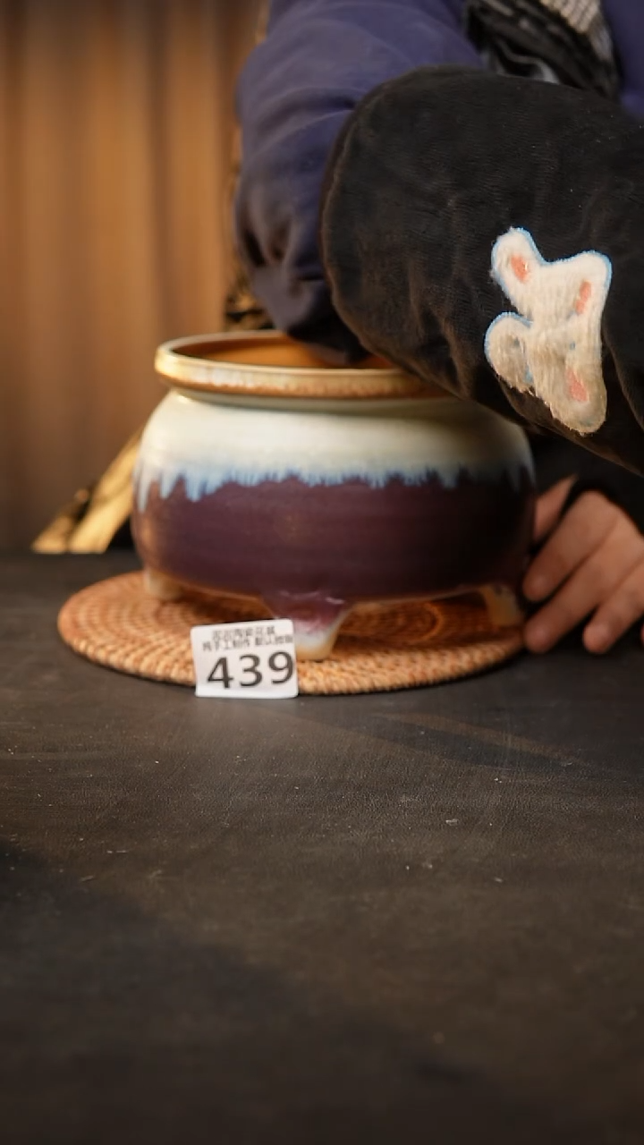 【闪购商品】瓷片439泥泥手工花盆口14高12