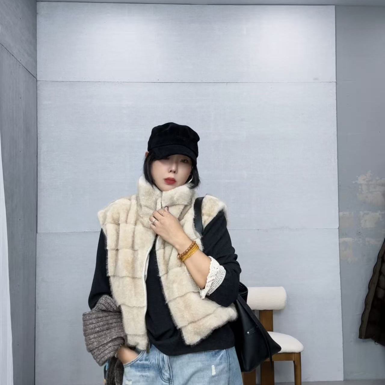 SISTERS【诱惑】毛毛拉链马甲