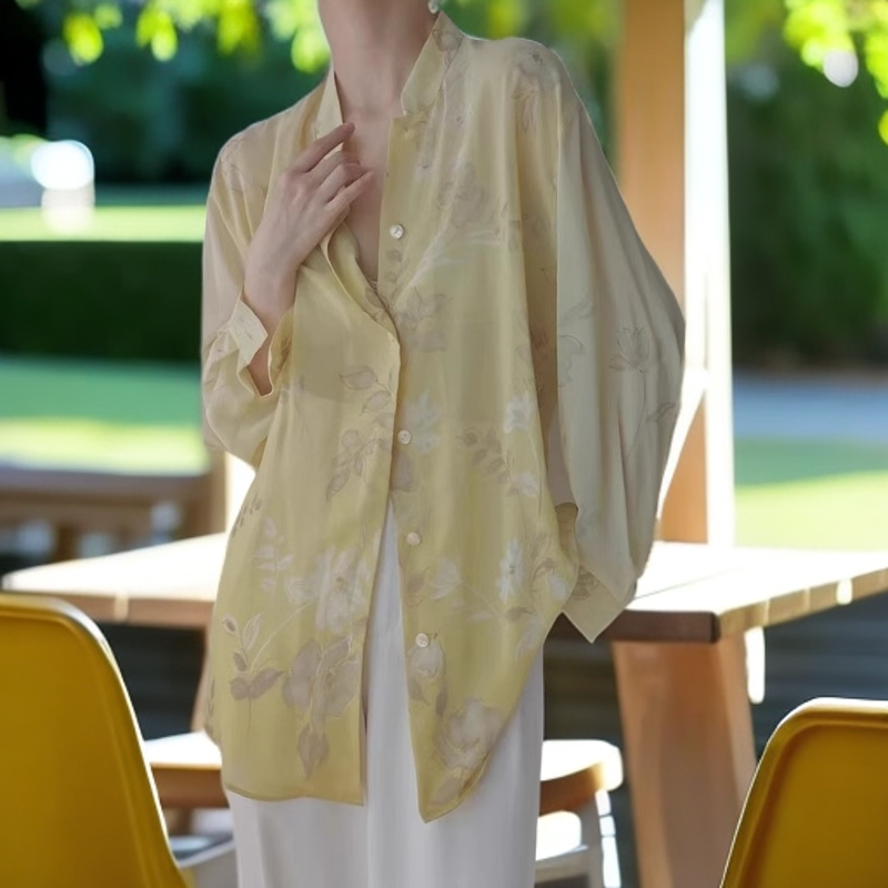 时尚春夏宽松型长袖衬衫古风外搭复古汉元素印花百搭上衣401