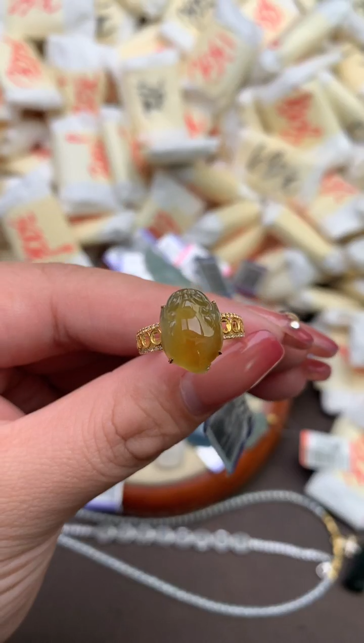 翡翠戒指18K金镶嵌 —