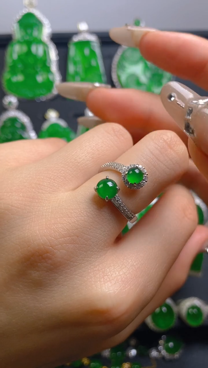 翡翠戒指银S925镶嵌女戒