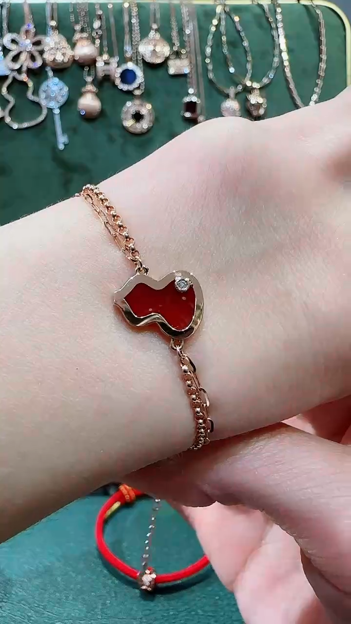 【闪购商品】玛瑙/玉髓手链18K金镶嵌18K金 钻石葫芦手链